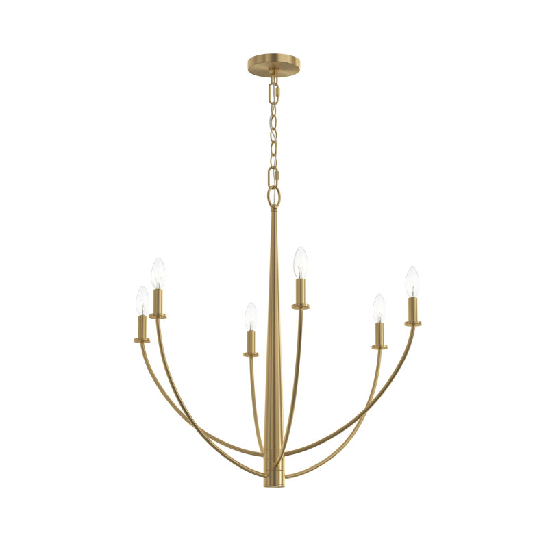 Jheni Six-Light Brushed Gold Chandelier, Brushed Gold, 28
