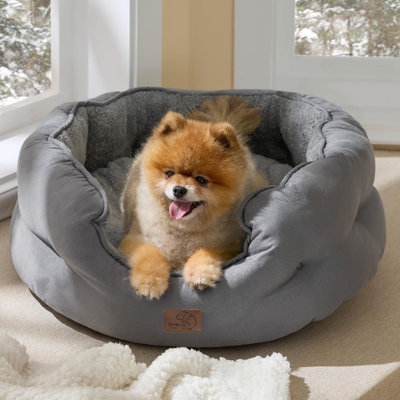 Lit pour chien et chat rond pour petits animaux de compagnie, nid lavable en peluche avec base antidérapante, intérieur