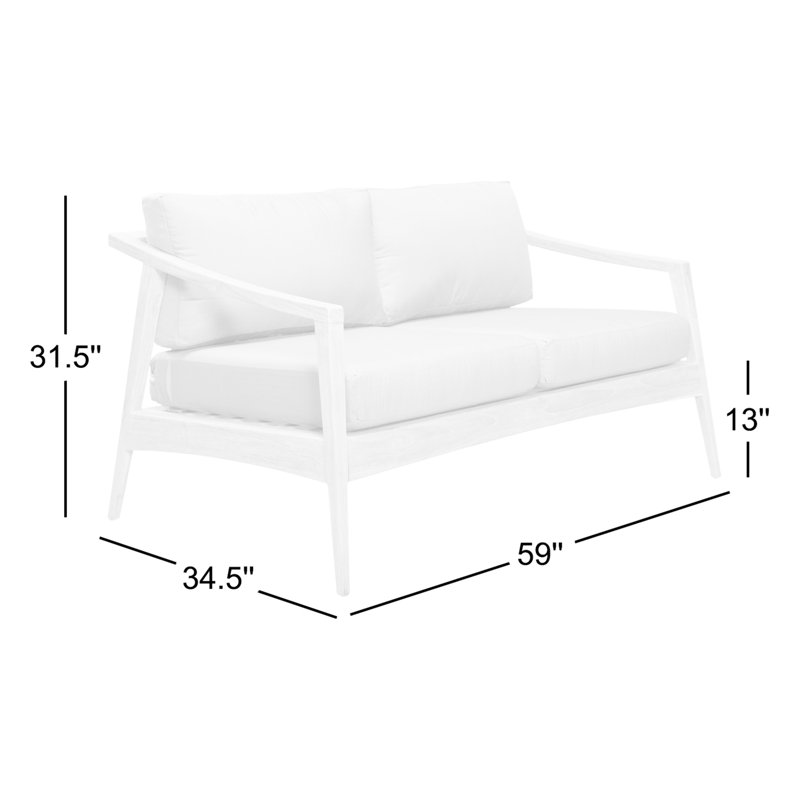 Elswick 59'' Wide Teak Loveseat with Sunbrella® Cushions, Spectrum Peacock Sunbrella® Plainweave
