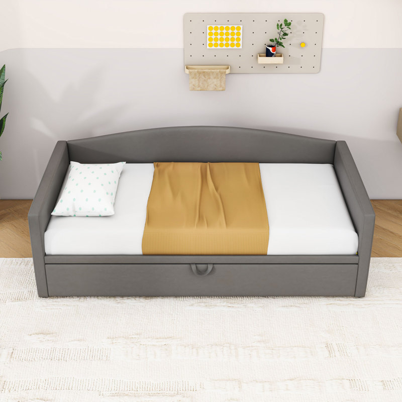Twin Upholstered Daybed with Trundle, Gray