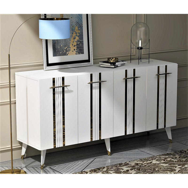 Olivia 80cm Sideboard, White/Gold