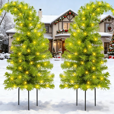 Paquet de 2 remplisseurs d'urne d'arbre de Noël à DEL de 30 po, décorations extérieures éclairées à piles avec piquets de trépied, décorations de jardin des fêtes pour les plates-bandes de jardin