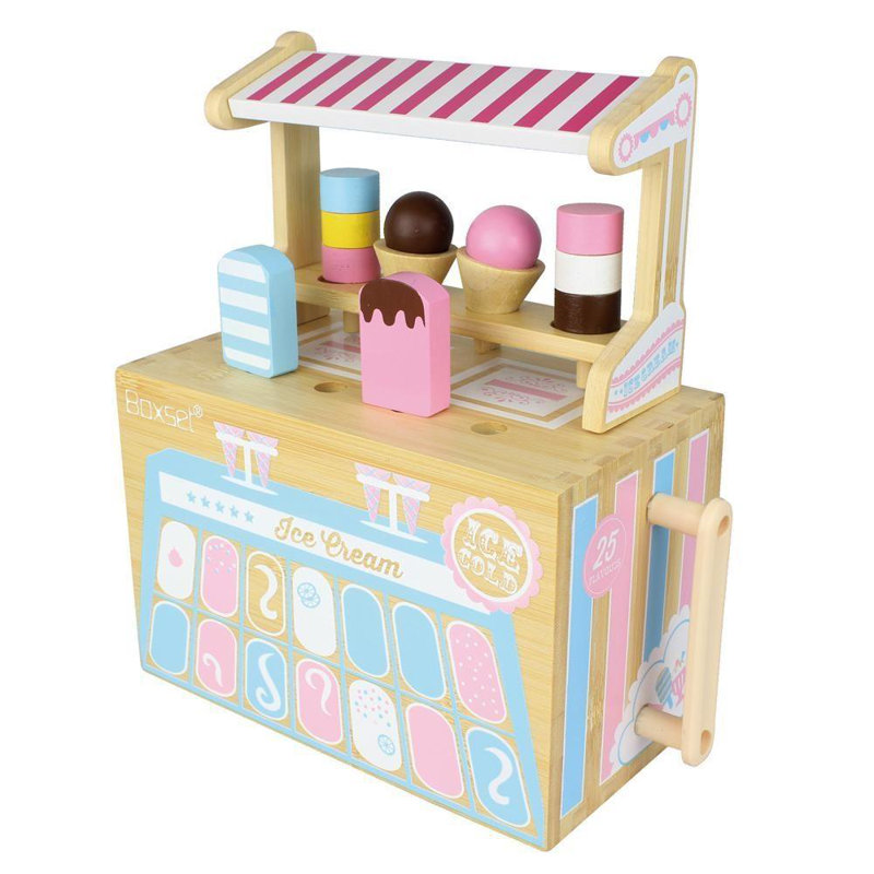 Portable Kids Bamboo Play Toy Ice Cream Kitchen Set