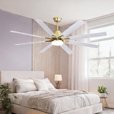 Ventilateur de plafond à télécommande en or, 66 po, avec flux d'air saisonnier, moteur à courant continu, éclairage DEL