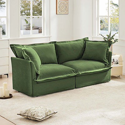 Canapé moderne à 2 places pour salon, canapé à assise profonde en chenille avec coussin rembourré et housse amovible