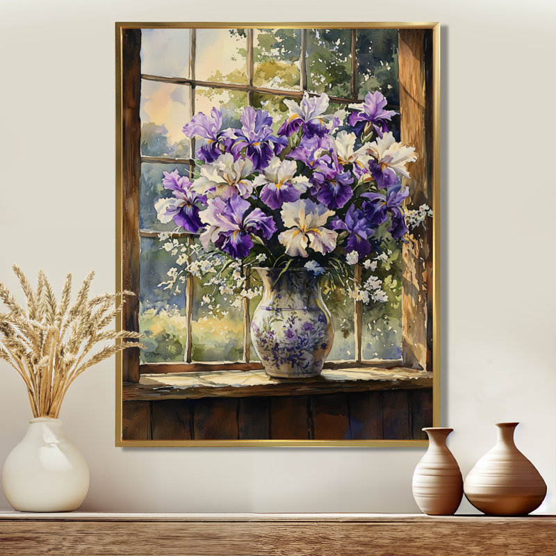 Bouquet de pivoines Roberts Farmyard dans un vase I - Bouquets assortis, impressions encadrées, H 32 po x l 24 po, Doré
