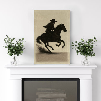 Galloping Cowboy Canvas Wall Art - Vintage Western Action Scene for Man Cave or Entryway