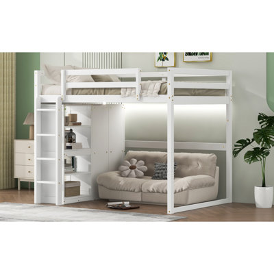 Lit mezzanine en bois avec garde-robe intégré et tablette avec rangement