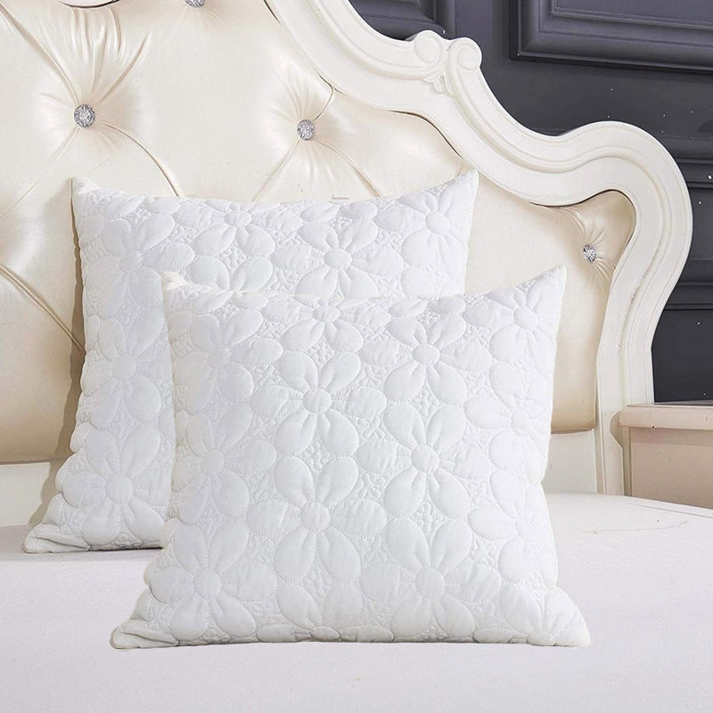 Floral Quilted Throw Pillow Covers (Set of 2), White, 20" x 20"