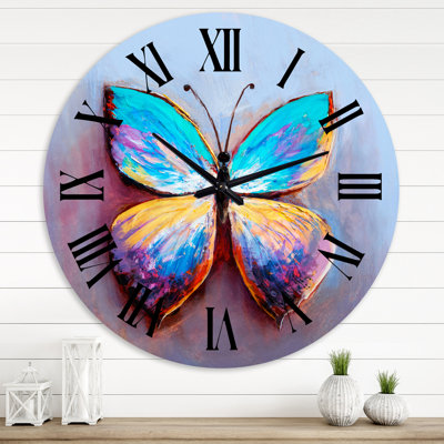 Portrait de papillon en multicolore V - horloge murale moderne