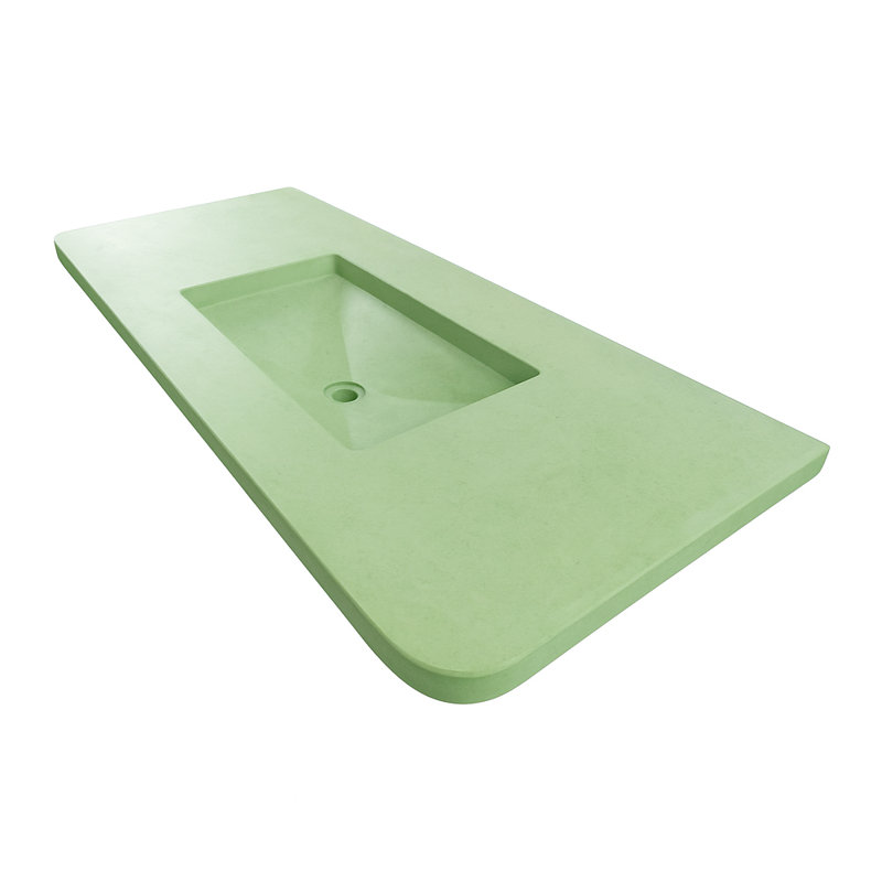 Newterra Concrete Handmade Rectangular Console Bathroom Sink, Deck Mounted, Matcha