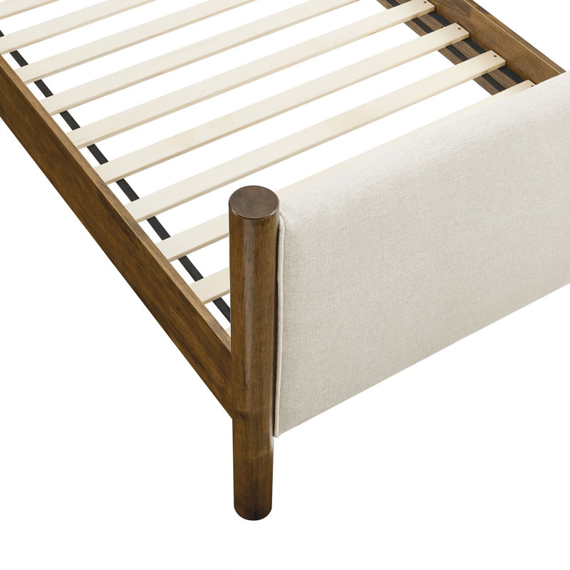 Lit plateforme tapissier Maven Boucle, Noyer ivoire, Simple, Bois manufacturé