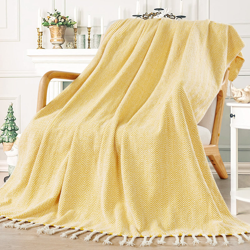 Chevron Knitted Throw Blanket, Honey Gold
