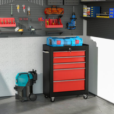 Storify 5-Drawer Tool Chest Lockable Steel Storage with Wheels and Handle for Organized Workspace