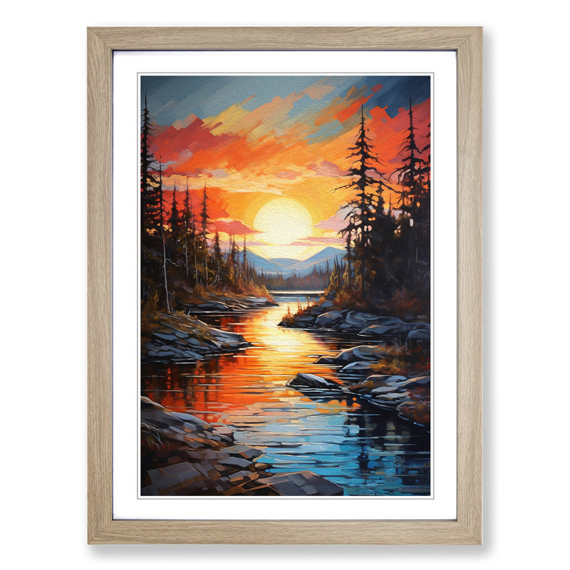 Lake Expressionism Art - Framed Print, 34cm H x 25cm W x 2cm D, Oak Framed