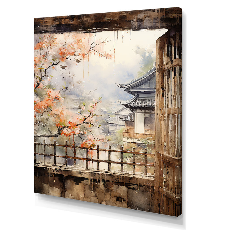 «Beige Window To Osaka II», art mural grand Osaka, Toile tendue, H 40 po x l 30 po x P 1,5 po