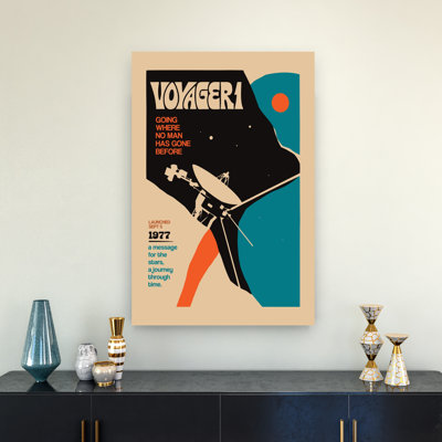 Voyager 1 Cosmic Journey Abstract Retro Vintage Architecture Landscape Wall Art Print by Patryk Krygowski - Wrapped Canvas Print