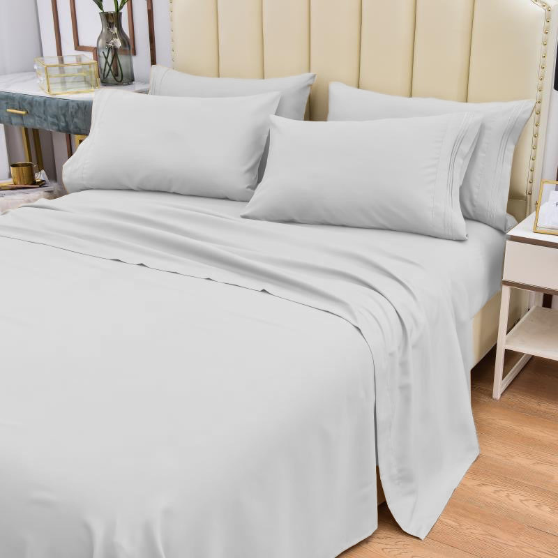 Premium Rayon From Bamboo 6 Pc Sheet Set With Deep Pockets, Cooling, Silver, Split King Sheet Set with 4 Pillowcases