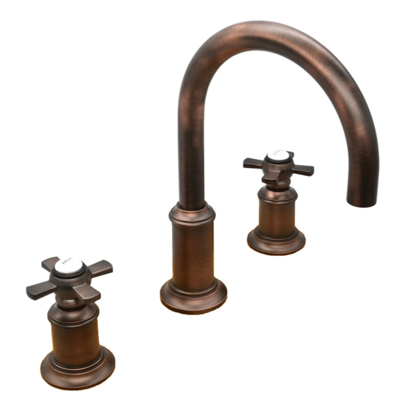 Napa 8 po Robinet de lavabo de salle de bain à col de cygne à deux poignées avec poignées en croix plates et drain en bronze huilé
