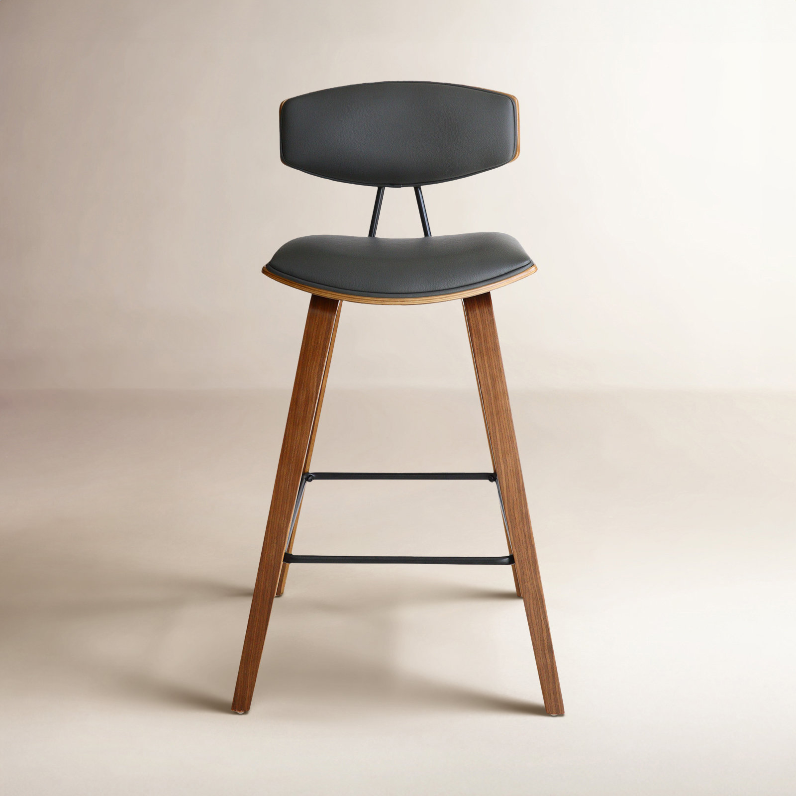 Bilgin 29" Bar Stool, Counter Stool (26" Seat Height), Gray Faux Leather, Walnut