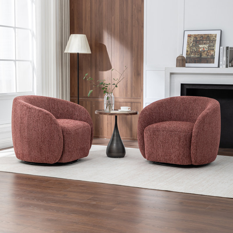 Fauteuil demi-tonneau pivotant rembourré Aunna, Rouge