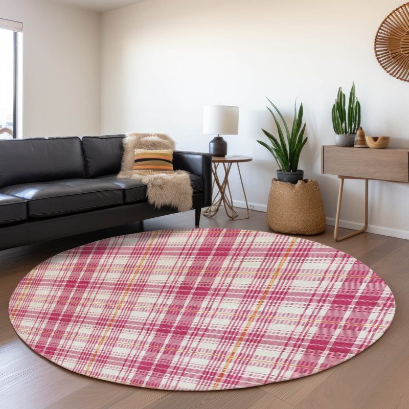 Premium Machine Washable Natoma AMF993 Plaid Rug, Round 8'