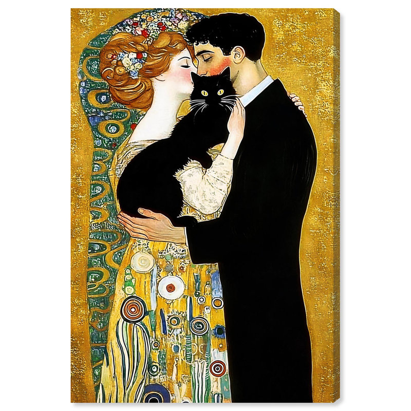 Baiser avec un chat, reproduction d'art sur toile par Art Remedy, H 15 po x l 10 po, Frameless Painting, Toile tendue