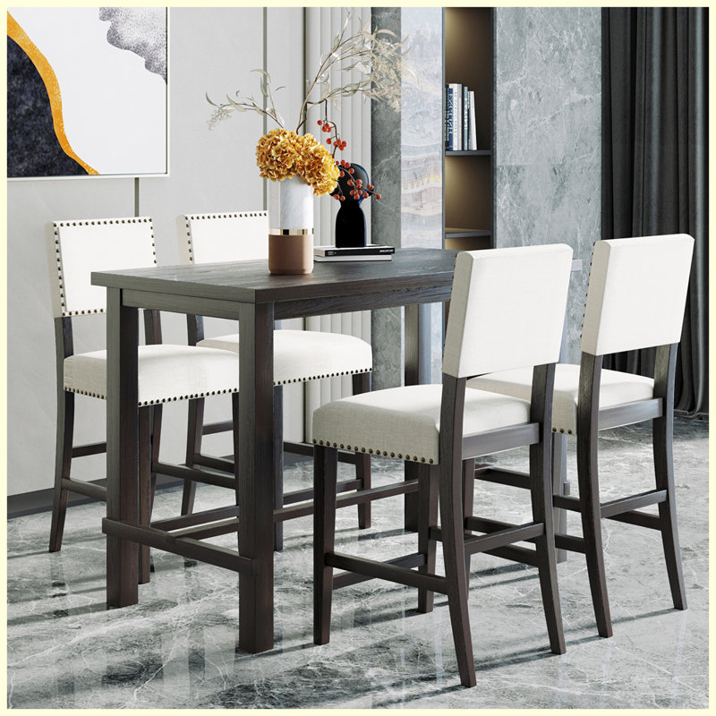 Classic 5-Piece Counter Height Dining Set with 4 Chairs, Espresso, Espresso/White