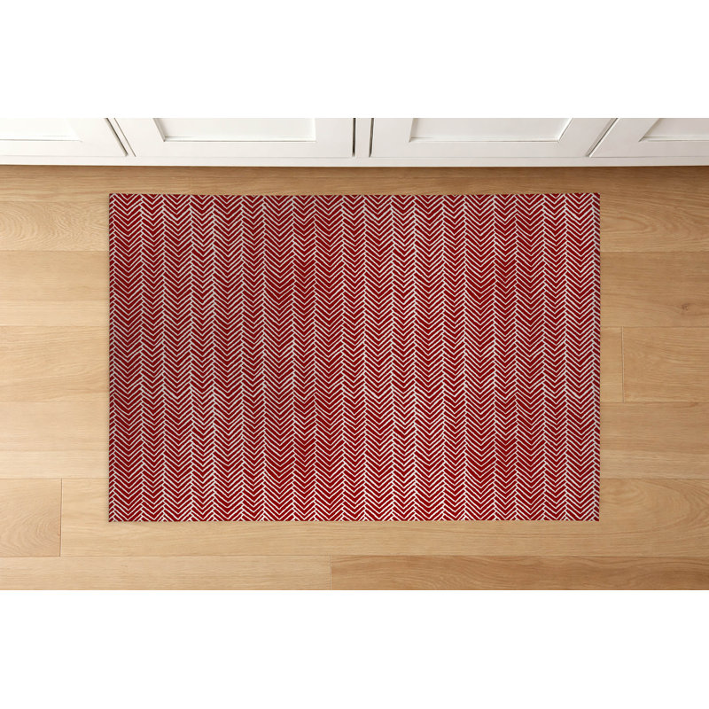 Chevron Block Low Profile Kitchen Mat, Rectangle 4' x 6', Cranberry Red