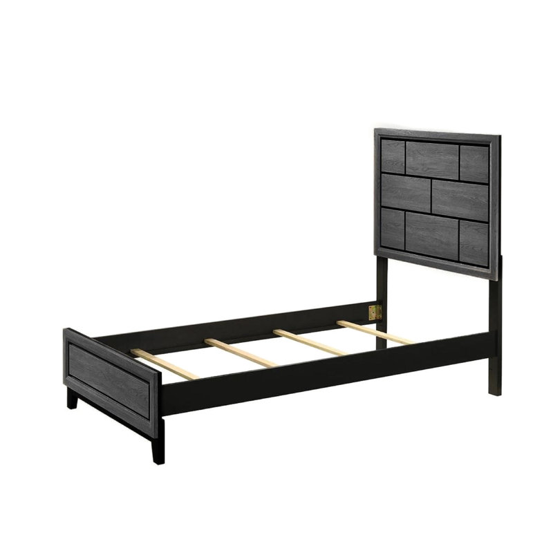 Lit simple à profil bas de style géométrique gris pour chambre à coucher contemporaine - style pièce avec tête de lit décorée