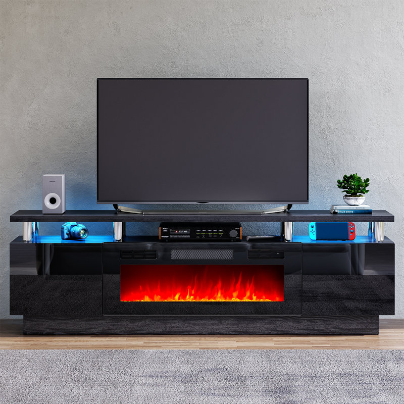 Console média avec foyer électrique 70 po Jayan, Noir