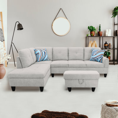 Ainehome Monica Left Facing Sectional Sofa Set With Ottoman