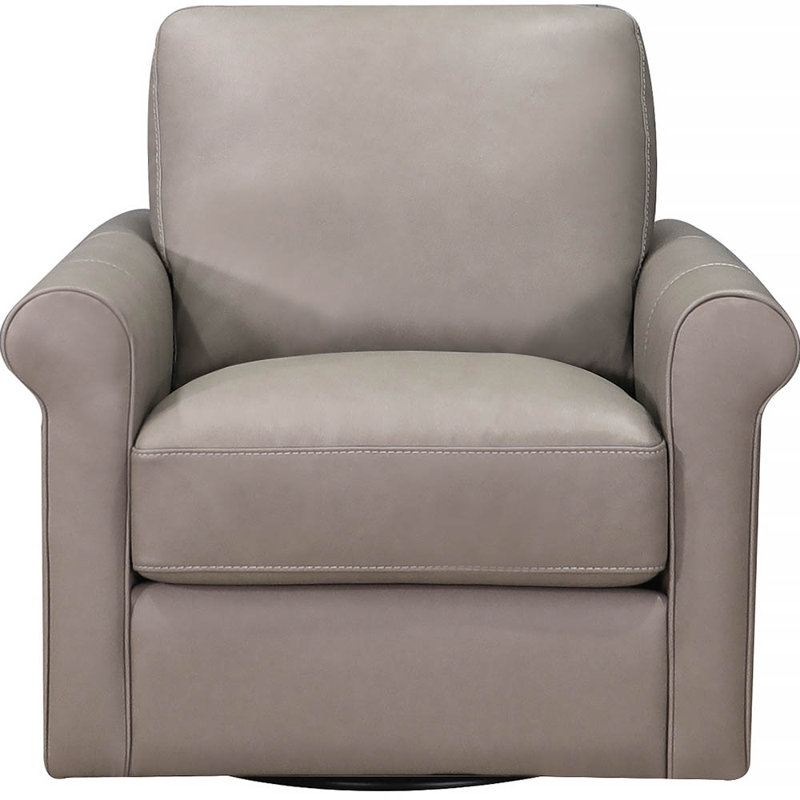 Fauteuil club pivotant rembourré Mayoworth, Cuir véritable gris pierre Brookfield