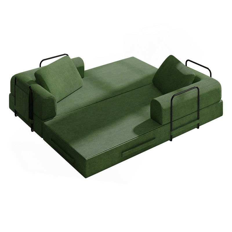 Canapé-lit convertible avec coussin cylindrique - Coussin pliant en velours côtelé avec cadre de forme fixe pour le salon, la chambre à coucher, le salon, le studio-jade