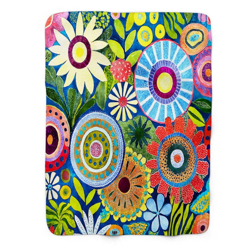 Psychedelic Bloom Bazaar Throw Blanket, 60" W x 80" L