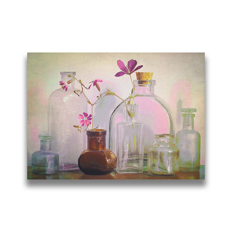 Bottles on the Bureau by Hal Halli. Paper Print - Mounted & Framed with Clear Acrylic, image size - 30x40, 34'' H x 44'' W