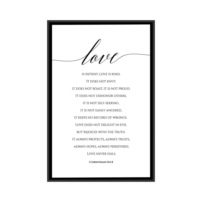 « Love is patient, Love is kind », 1 Corinthiens 13:4-8 par Eden Printables-impression d’art textuel, Pas de tapis