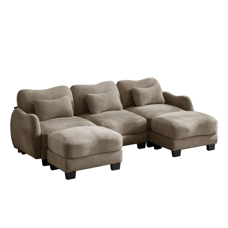 Canapé en chenille en forme de U avec 3 coussins de taille exquise, canapé modulaire surdimensionné à 3 places avec 2 repose-pieds mobiles, conception incurvée ergonomique, canapé modulaire facile à assembler pour le bureau du salon