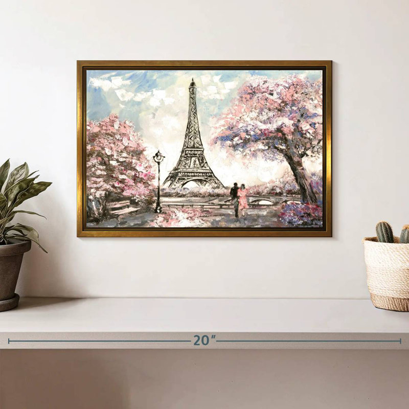 Les amoureux du printemps à Paris, Cadre flottant doré, 13 po x 9 po