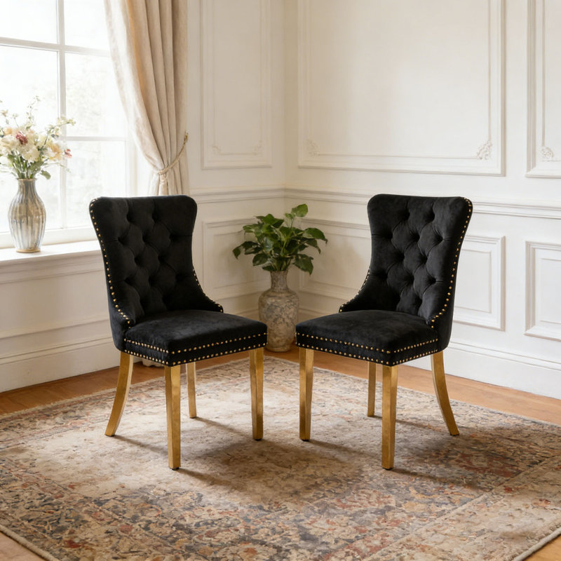 Chaise de salle à manger moderne, Noir + doré, Doré