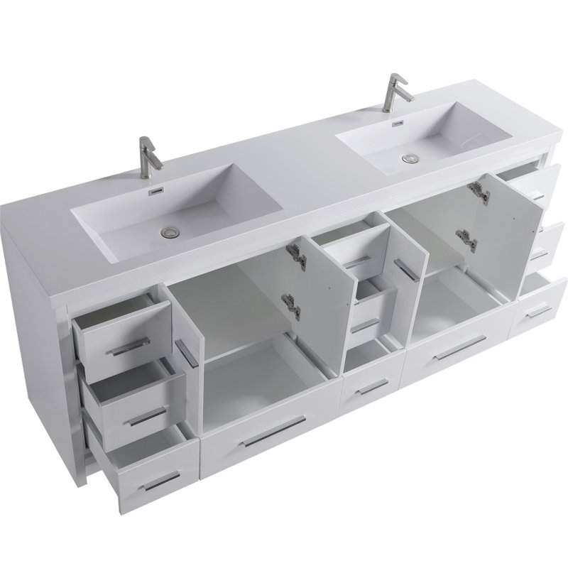 Capot -DH 84,00 po X P 19,70 po P 35,00 po Meuble-lavabo autoportant en bois blanc H avec double lavabo blanc