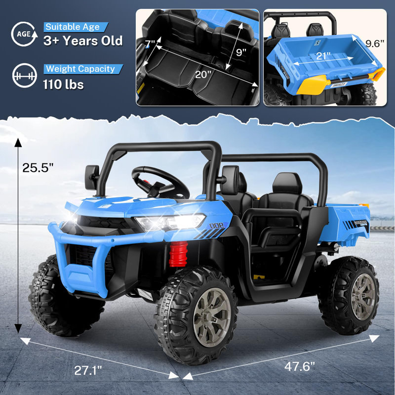 Blue 24V 6-Wheel Kids Ride-On Dump Truck with Remote Control