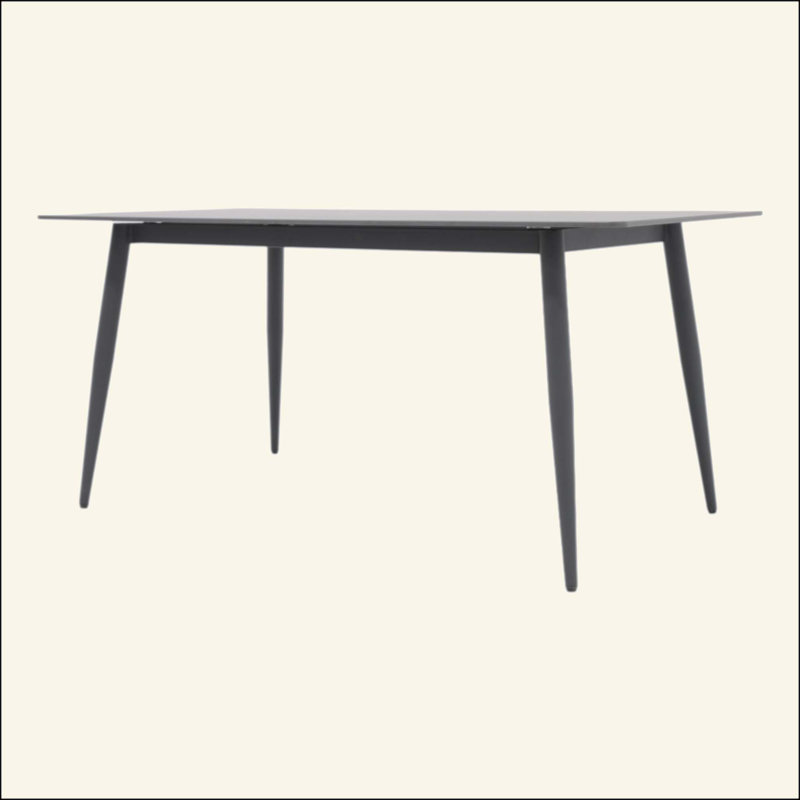Modern Artificial Stone Straight Edge Metal Leg Dining Table-Can Accommodate 6 People(Dining Table Only), White, Black