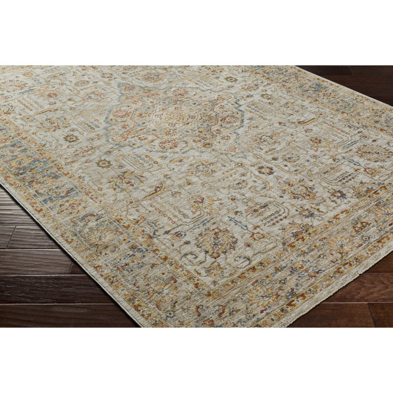 Oriental Machine Made Power Loomed Polyester Area Rug in Beige/Blue, Rectangle 12' x 15'