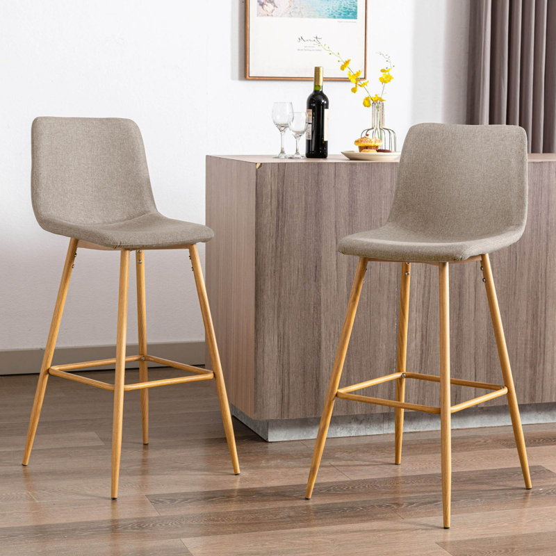 Upholstered Counter Stool with Metal Frame, Beige