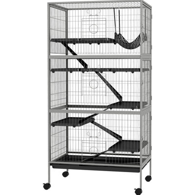 63" 6 Chinchilla Cage - Suitable For Ferret, With , 6 Doors, Removable Tarnished Tray, Heavy-Duty Steel, Rolling, Gray Large Small Animal House 63", Gray, Steel Construction Ferrets & Chinchillas