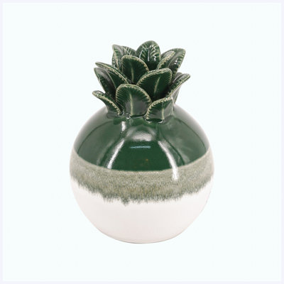 7.1"H Tropical Green & White Ombre Ceramic Pineapple Vase, Decorative Pineapple-Shaped Vase