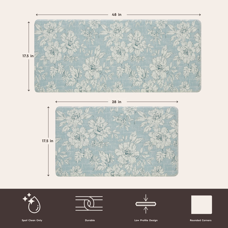 Laura Ashley Gray Floral 17.5 in. x 48 in. Anti-Fatigue Wellness Mat