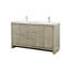 Meuble-lavabo double en acacia rustique 60 po X P 20 po D, dessus en quartz blanc et robinet chromé-831891060