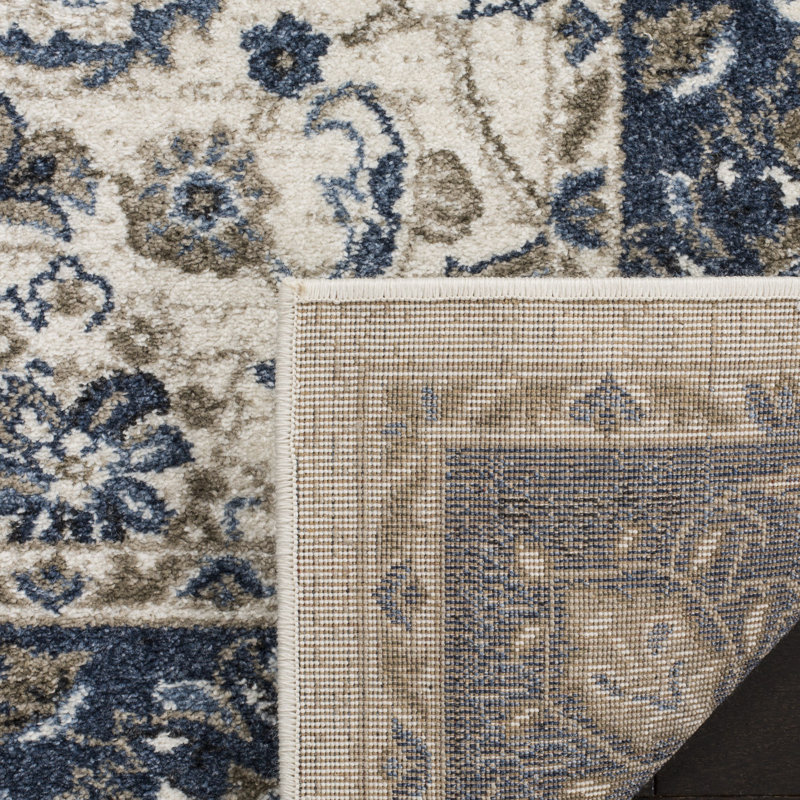 Tapis oriental beige / bleu Arthur, Rond 5 pi 1 po